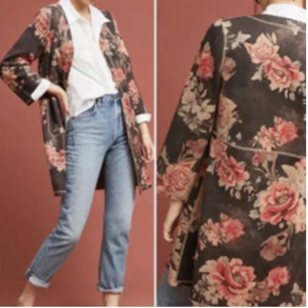 Anthropologie Solitaire Faux Suede Black, Gray, Mauve Open Duster Jacket XS NWT - Picture 2 of 15